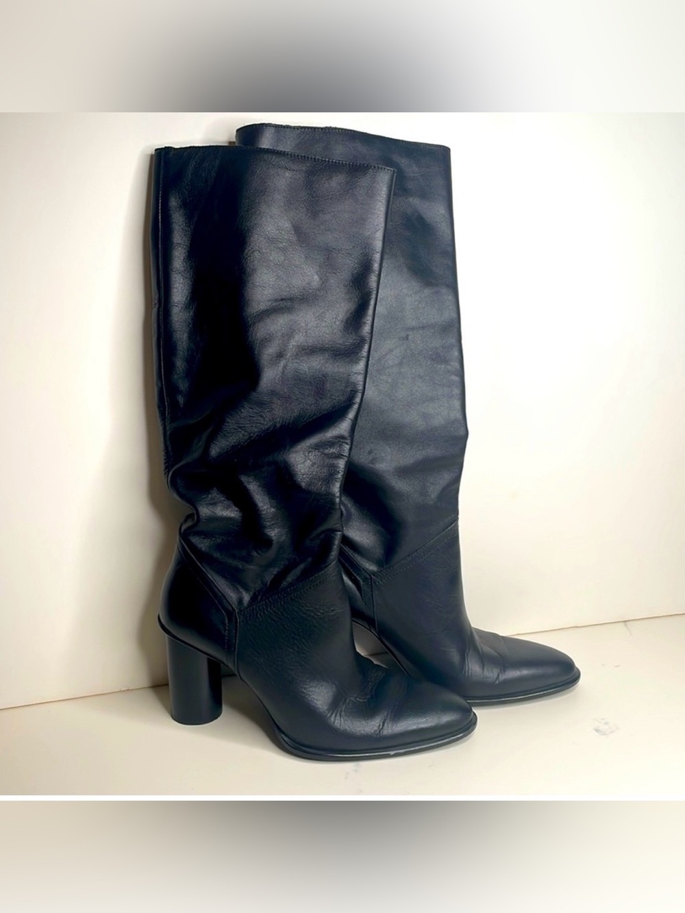Classic Black Leather Knee-High Boots - Women's